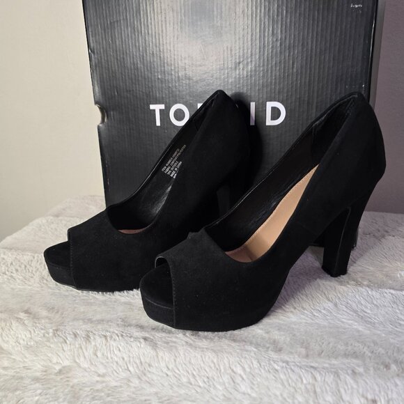Torrid - 8 - Black Vegan Suede - Platform Peep Toe Heel - Picture 1 of 16